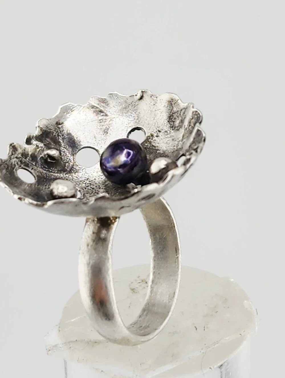 PEARL BRUTALIST RING HANDMADE STERLING SILVER SIZE 7.5
